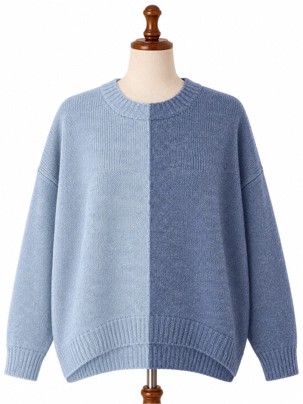 Colorblock Sweater Small Two Tone Oversized Split Cozy Knit PINCH Dusky Blue